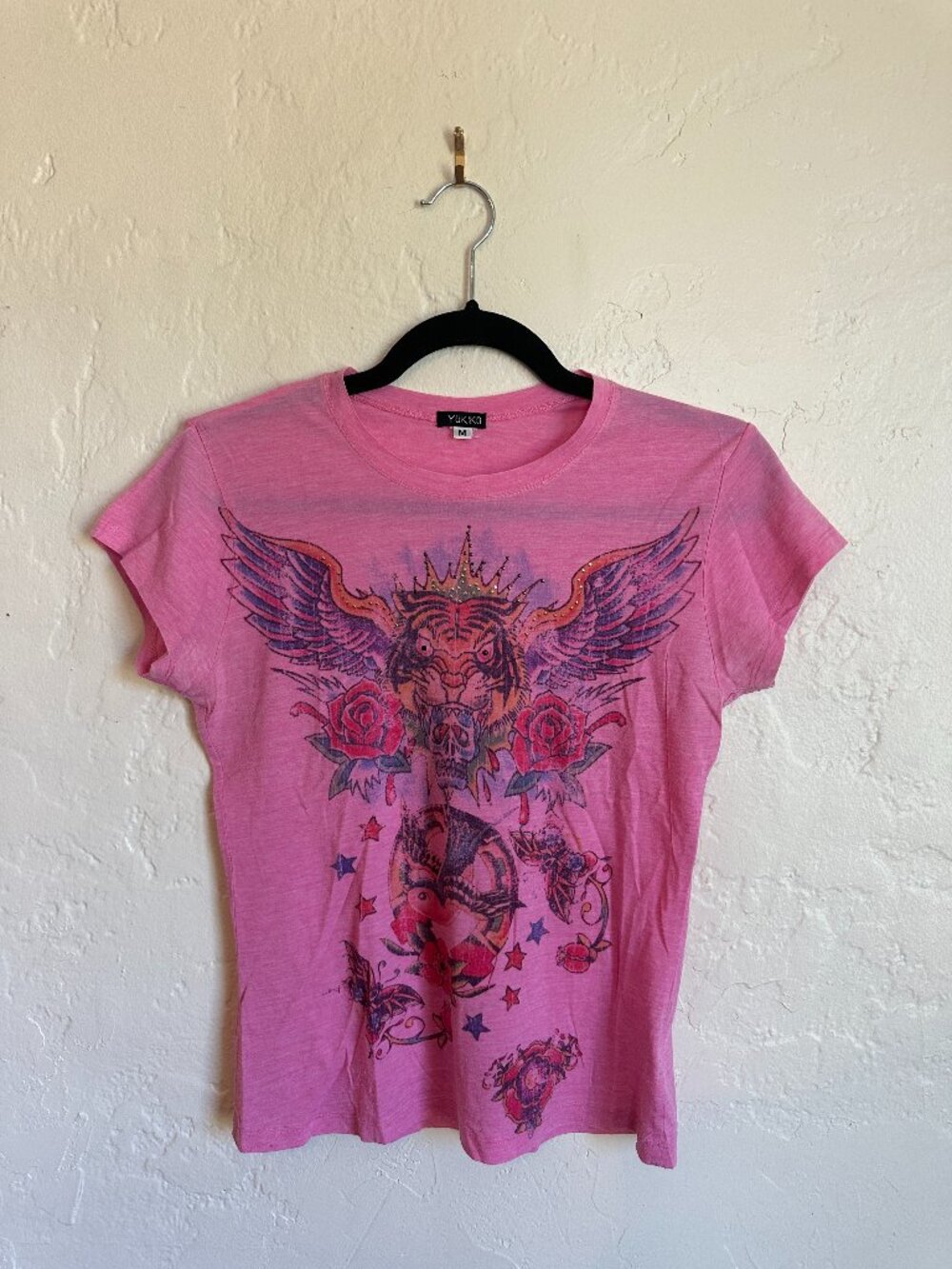 Yukiko Pink Tiger Skull Graphic Tee Size M Y2K
